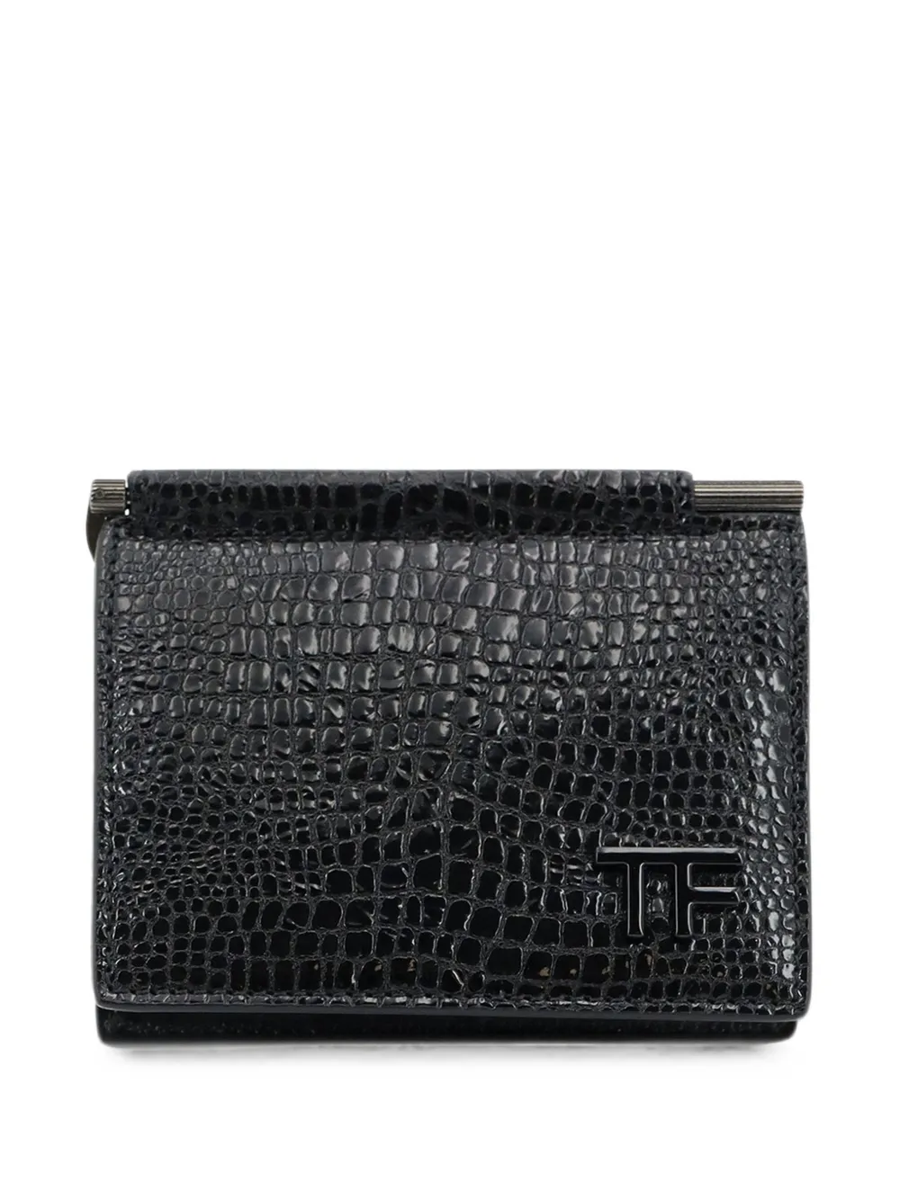 TOM FORD crocodile-effect TF monogram card holder - Nero