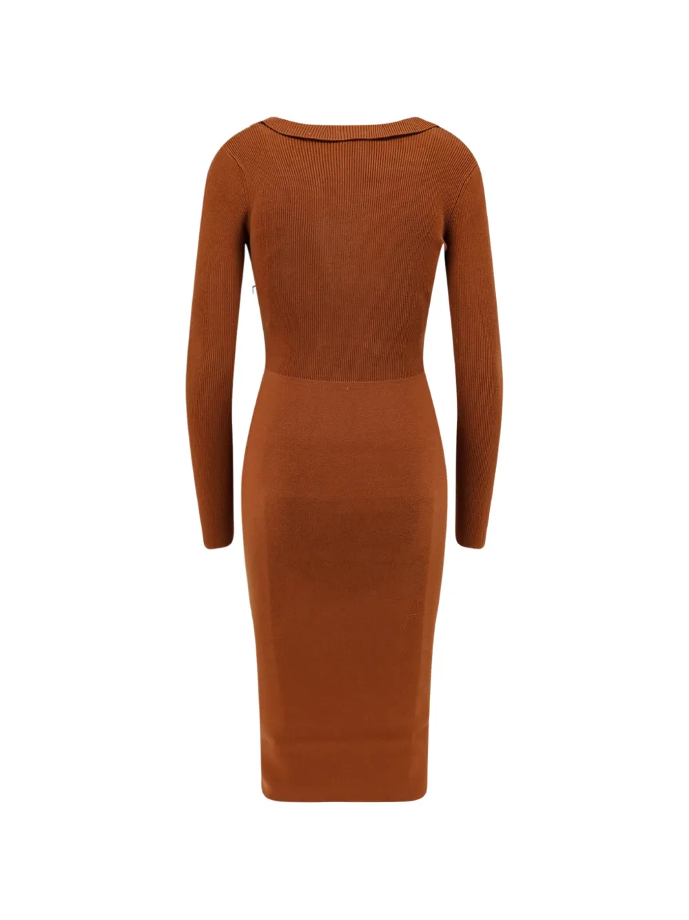 Elisabetta Franchi Ribgebreide midi-jurk met houtje-touwtje-sluiting Bruin