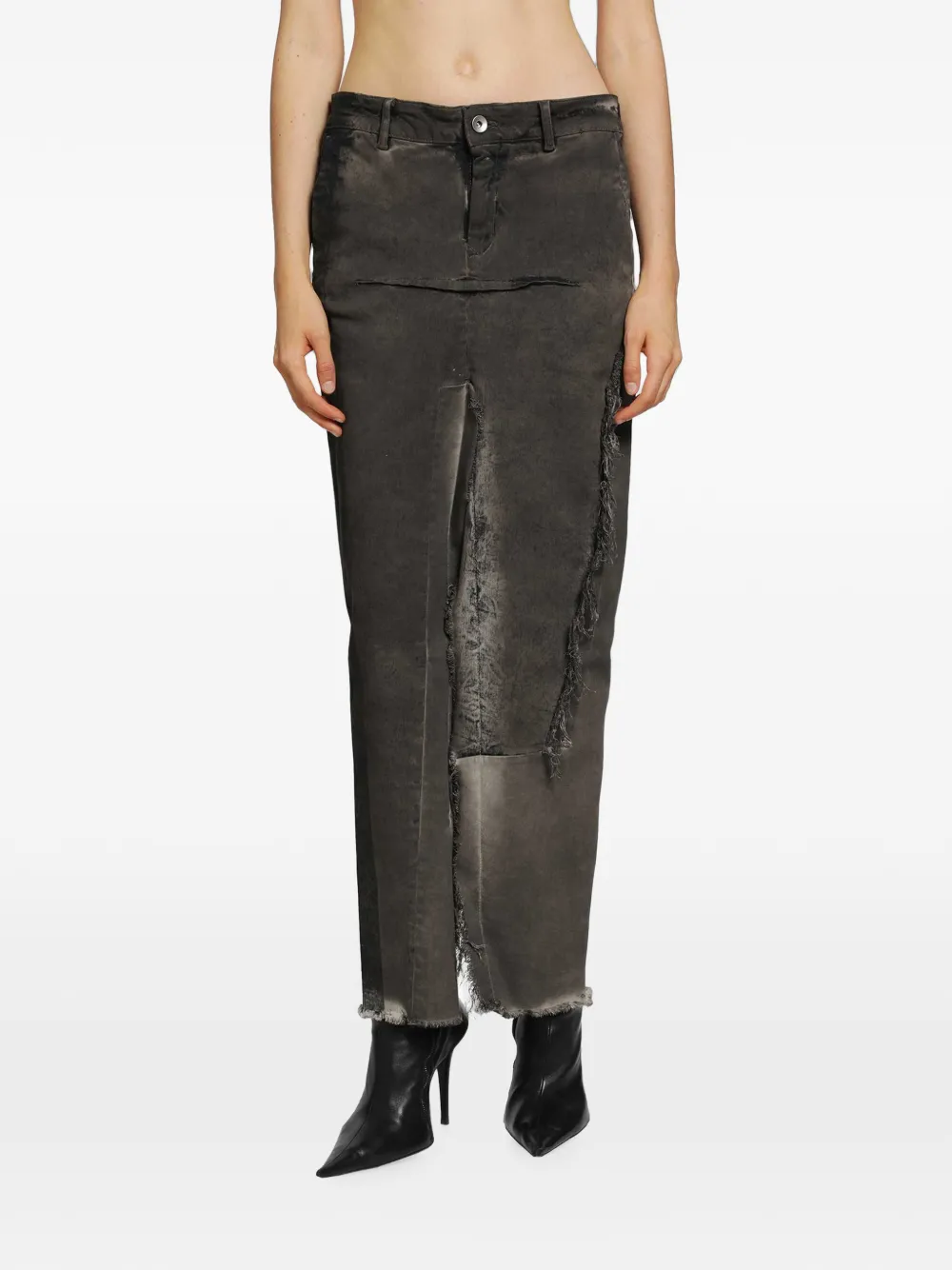 Rick Owens Tower denim sliced midi skirt - Grigio