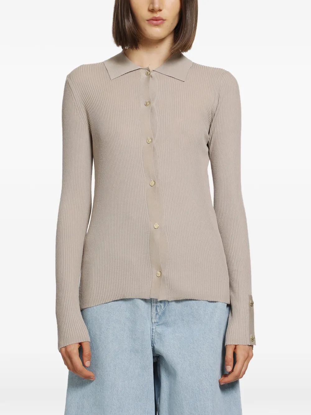 's Max Mara Ribbed-knit Polo-collar Cardigan In Neutral
