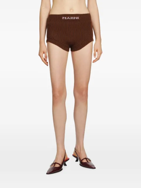 Marni logo-embroidered ribbed mini shorts
