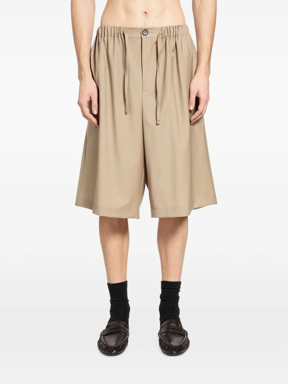 ROSE BURRITO virgin wool drawstring tailored shorts - Toni neutri