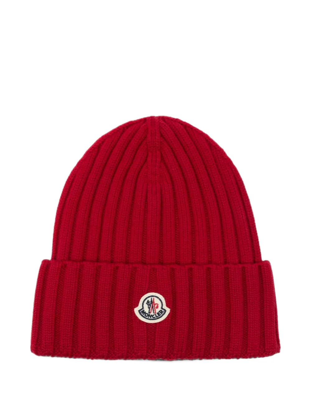 Moncler logo-patch ribbed-knit beanie hat Rood