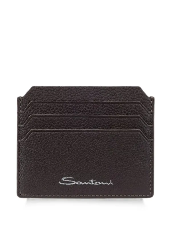 Santoni Grained-leather Cardholder in Brown