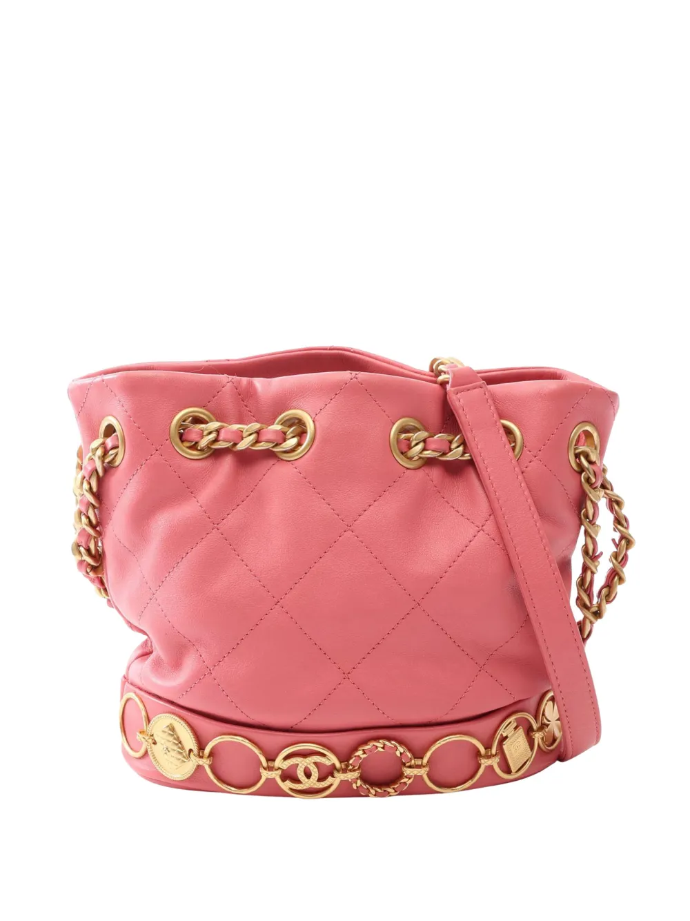 CHANEL Pre-Owned 2021-2026 CC Quilted Lambskin Drawstring bucket bag - Pink
