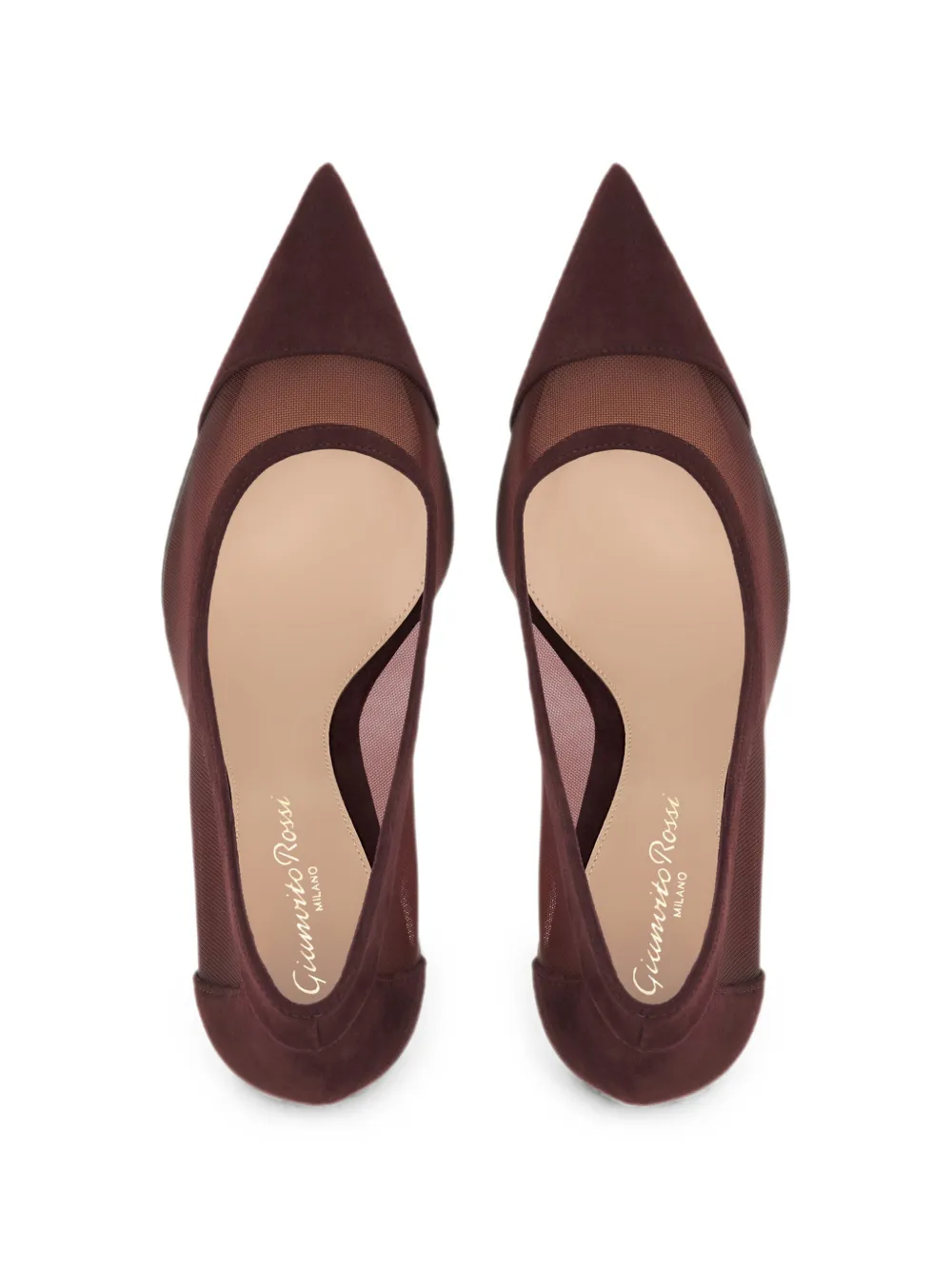 Gianvito Rossi mesh-panelled pointed-toe pumps Rood