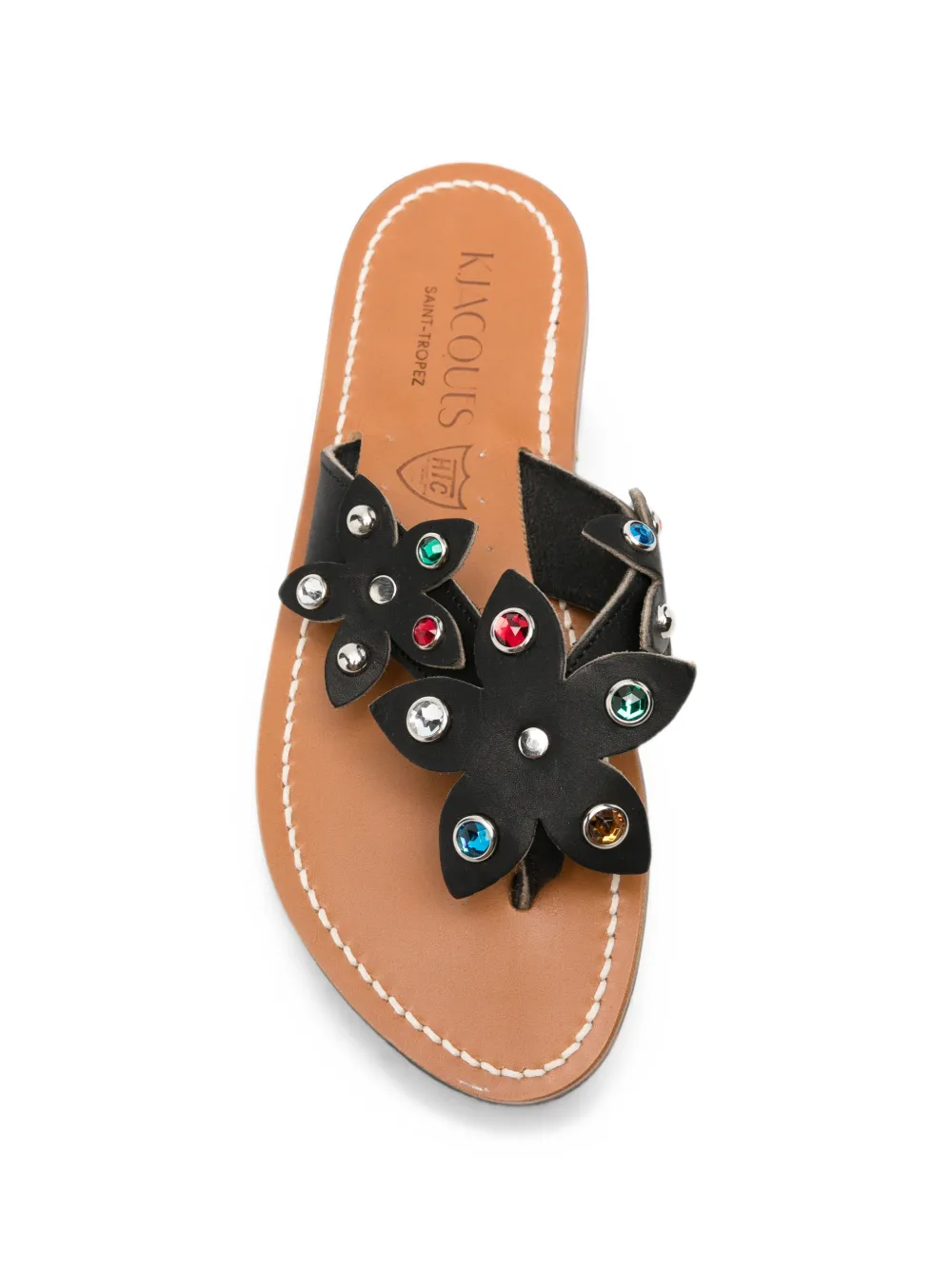 K. Jacques Caravelle crystal-embellished floral-appliqué sandals Zwart