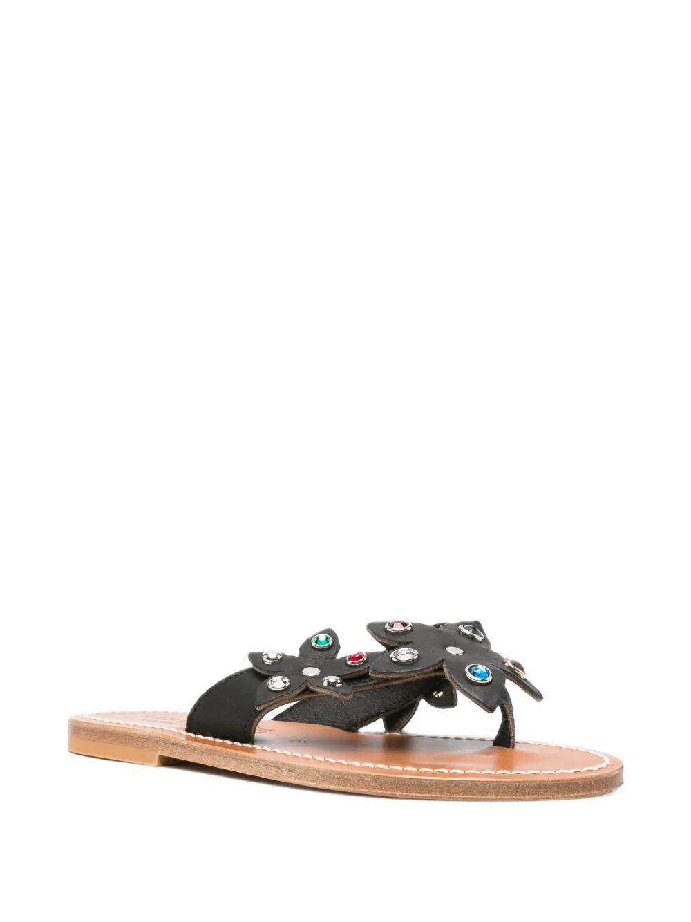 K. Jacques Caravelle crystal-embellished floral-appliqué sandals Zwart
