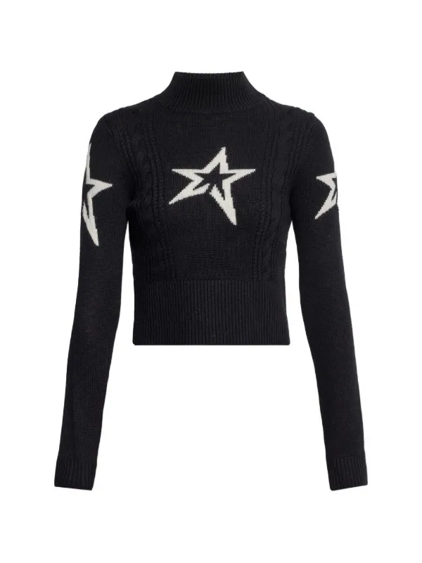 Perfect Moment Star-intarsia Cable-knit Sweater in Black