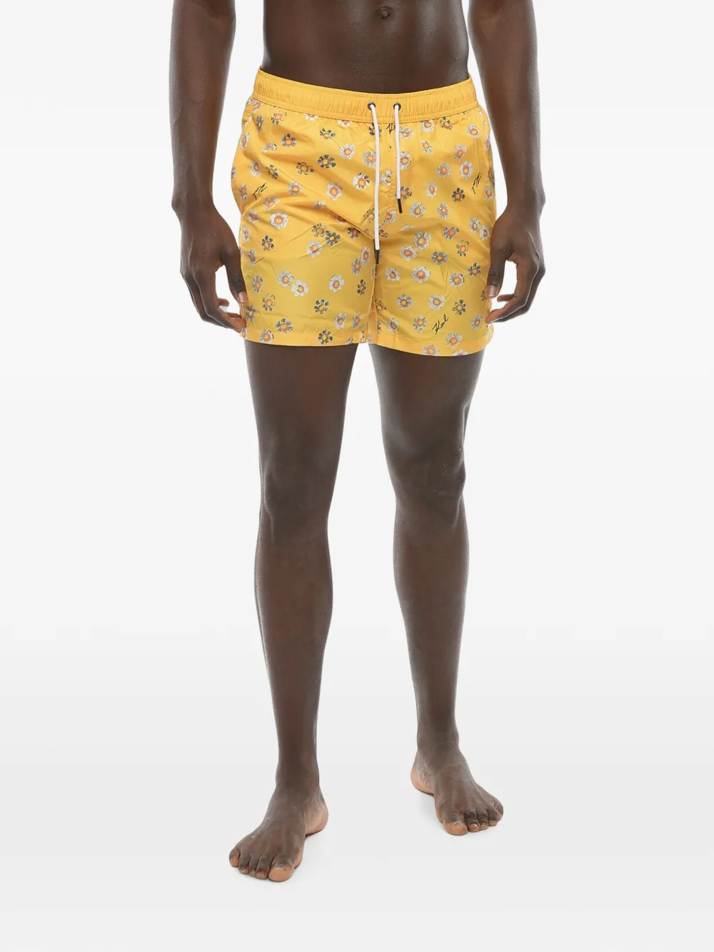 Karl Lagerfeld Floral-print Drawstring Swim Shorts In Yellow