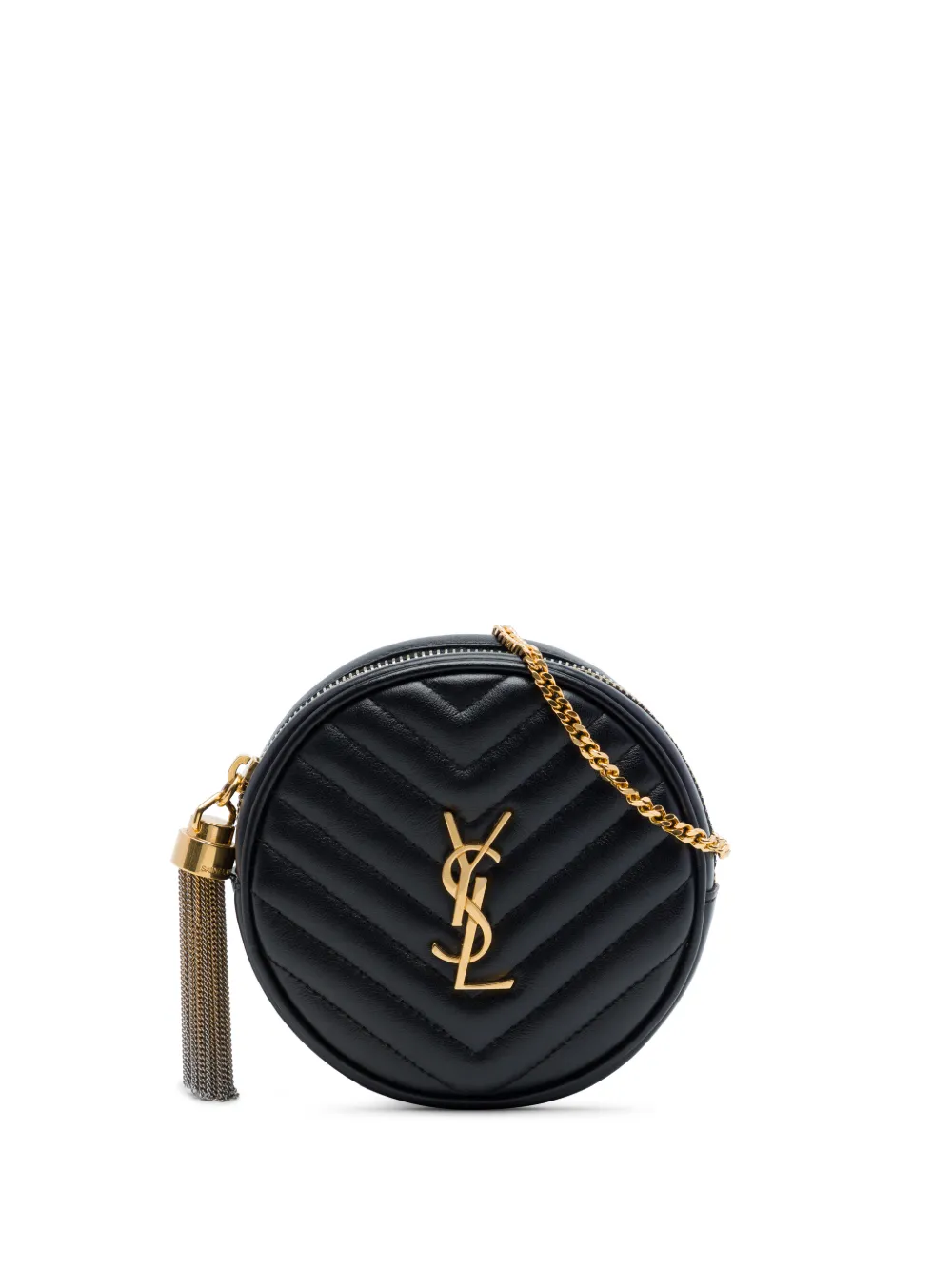 Saint Laurent Pre-Owned Marsupio Baby Round Vinyle in pelle di vitello con motivo Chevron 2022 - Nero