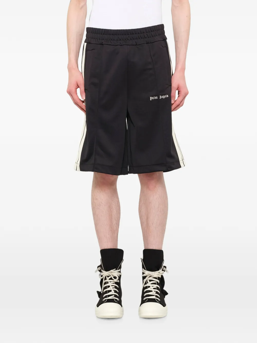 Palm Angels Shorts met geborduurd logo en zijstreep Zwart