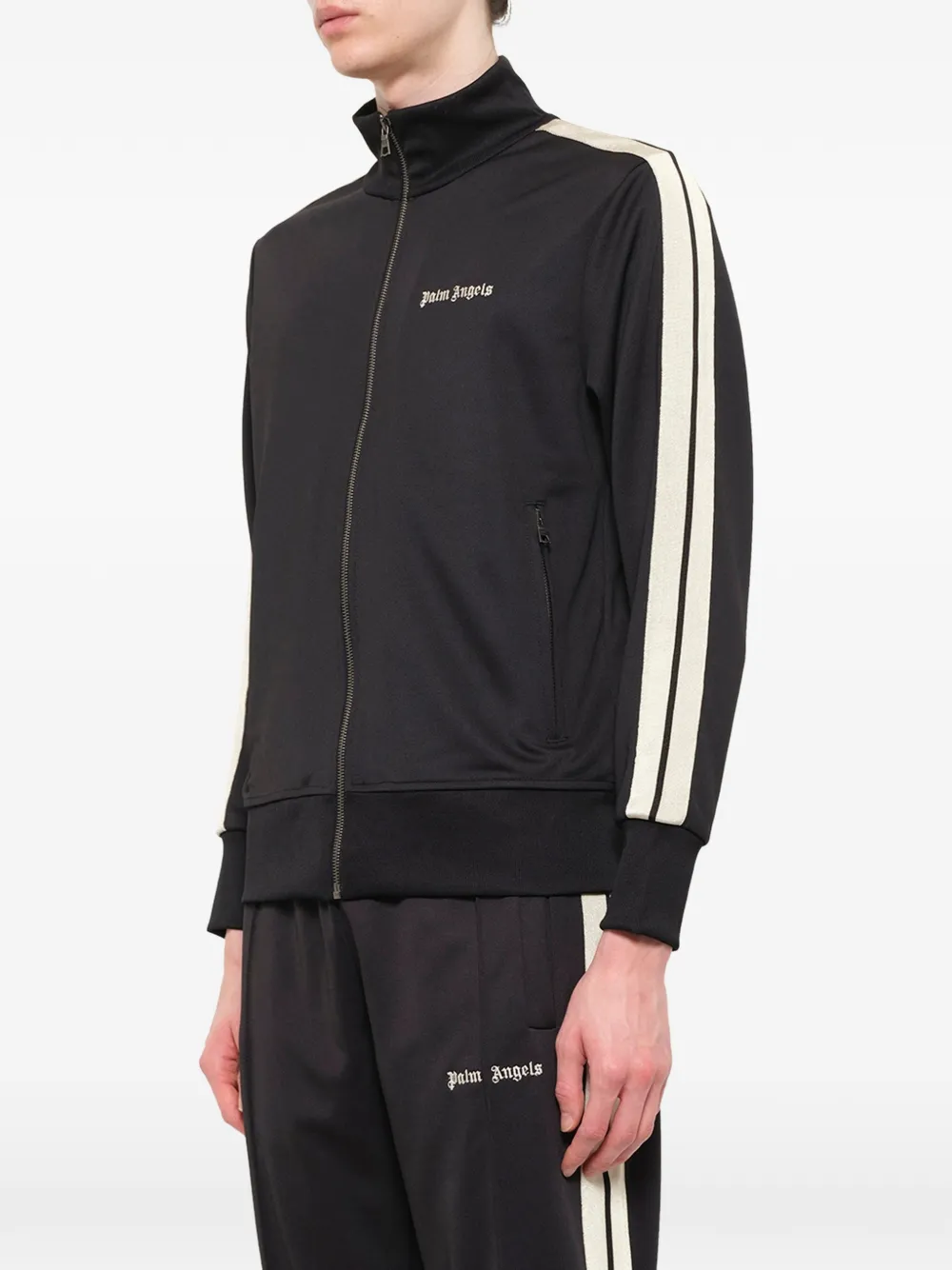 Palm Angels Sweater met geborduurd logo en gestreepte mouwen Zwart