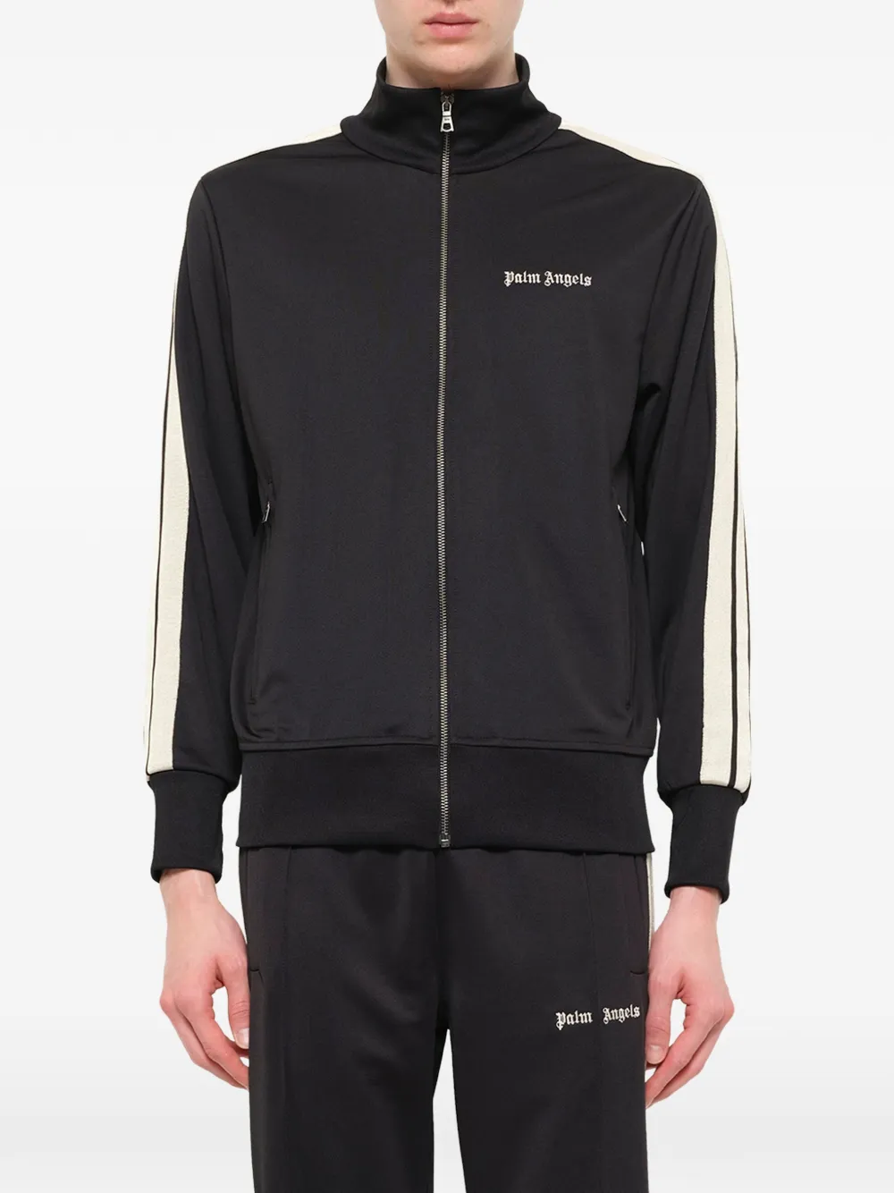 Palm Angels Sweater met geborduurd logo en gestreepte mouwen Zwart