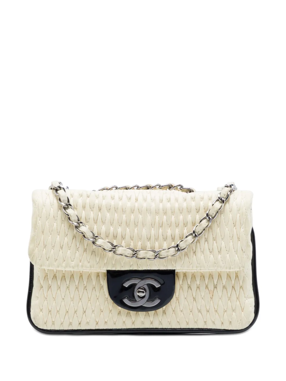 CHANEL Pre-Owned 2006-2008 CC Bicolor Woven Lambskin and Patent Flap shoulder bag - White