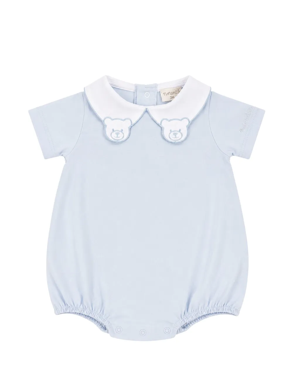 Nanán Babies' Bear-patch Peter Pan-collar Romper In Blue