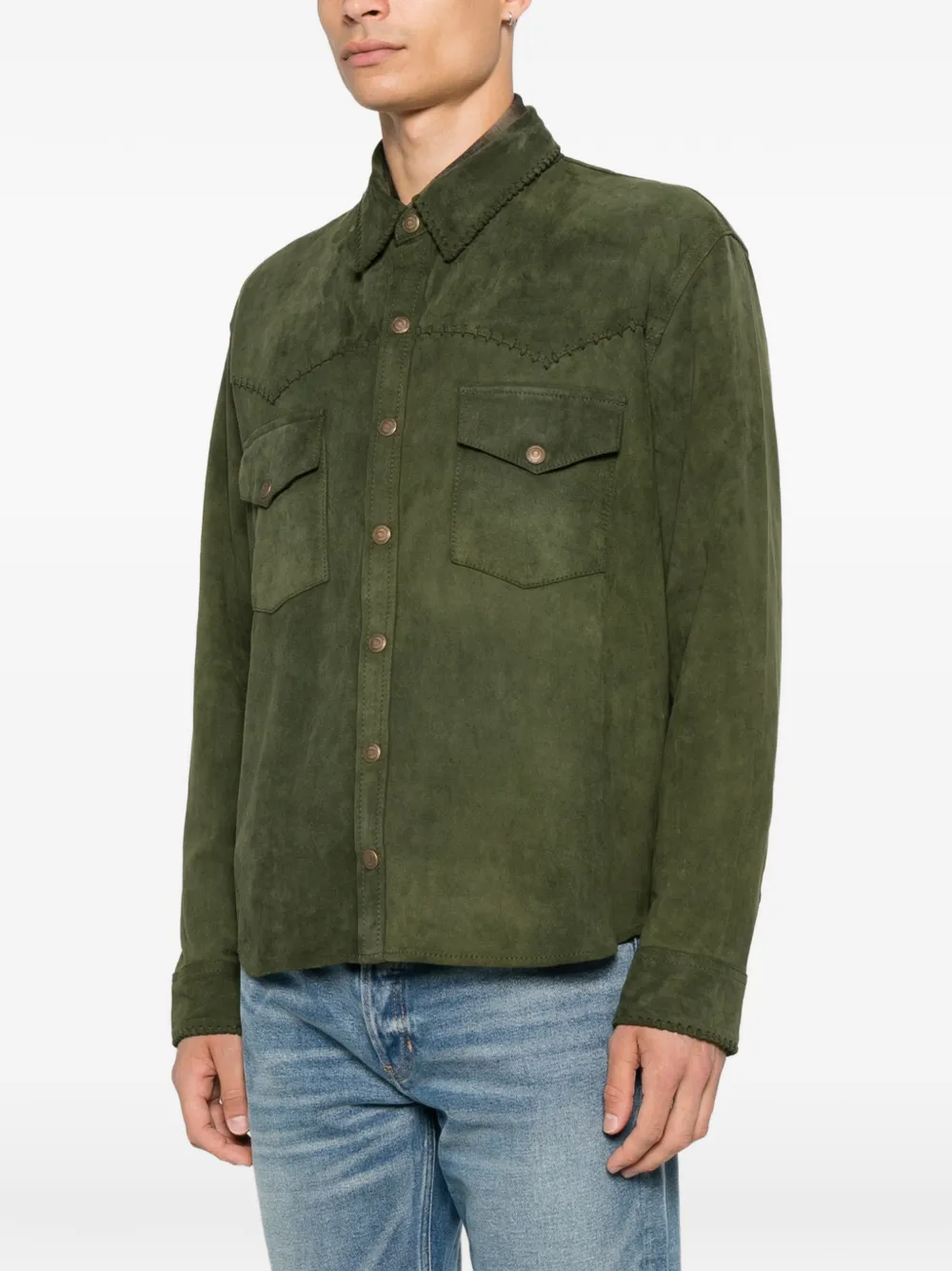 ANTIK DENIM Button-up overhemd met gestikte afwerking Groen