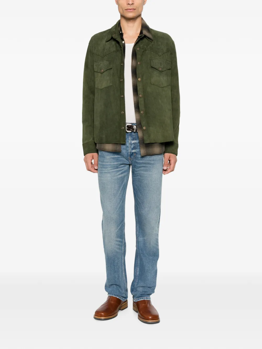 ANTIK DENIM Button-up overhemd met gestikte afwerking Groen
