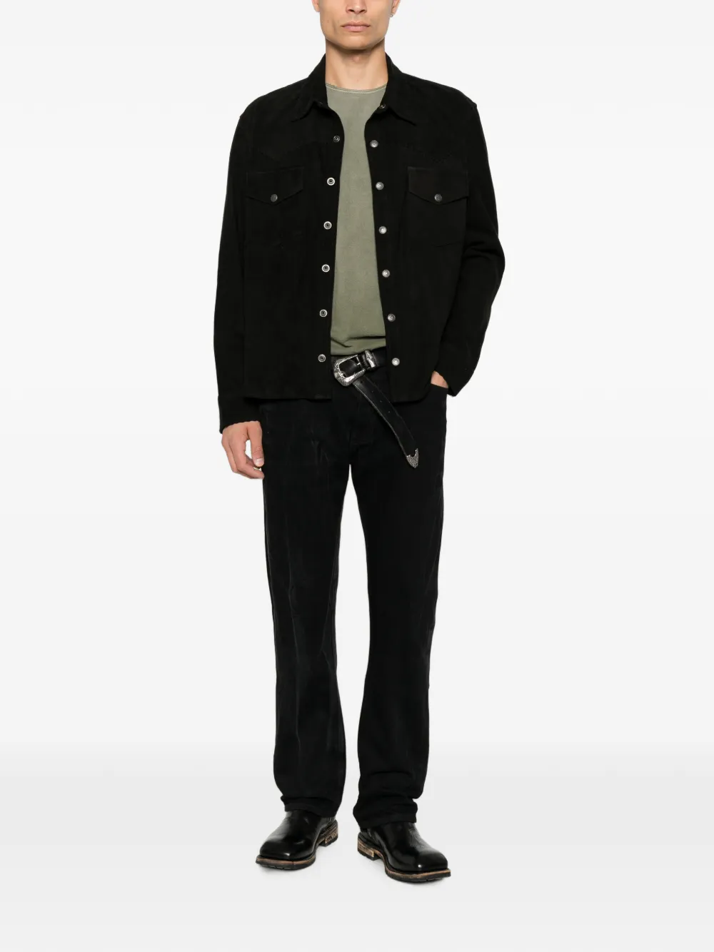 ANTIK DENIM Overhemd met gestikte details en western-stijl Zwart