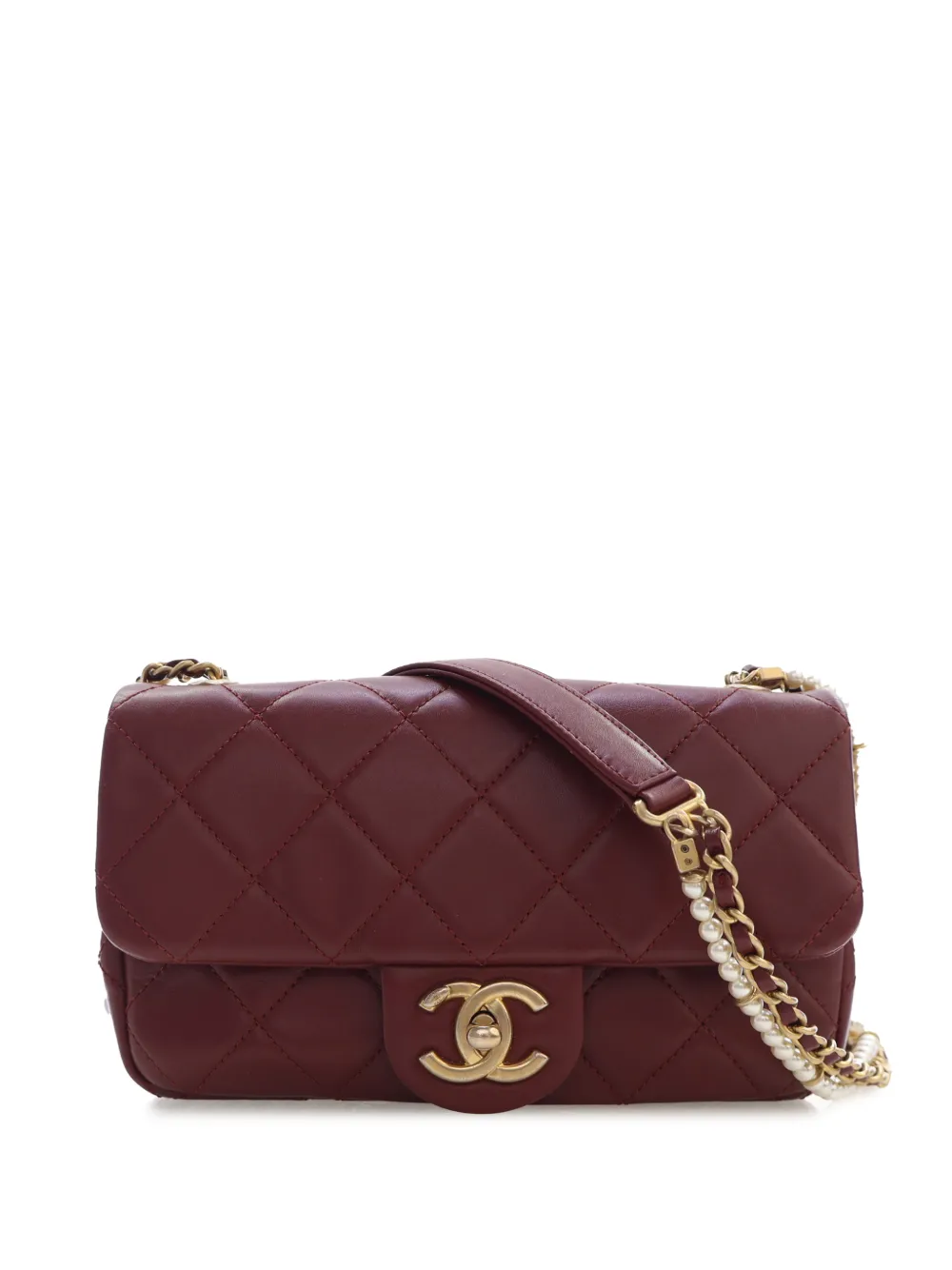 CHANEL Pre-Owned 2020 Mini Quilted Calfskin Crystal Pearls Chain Flap crossbody bag - Red