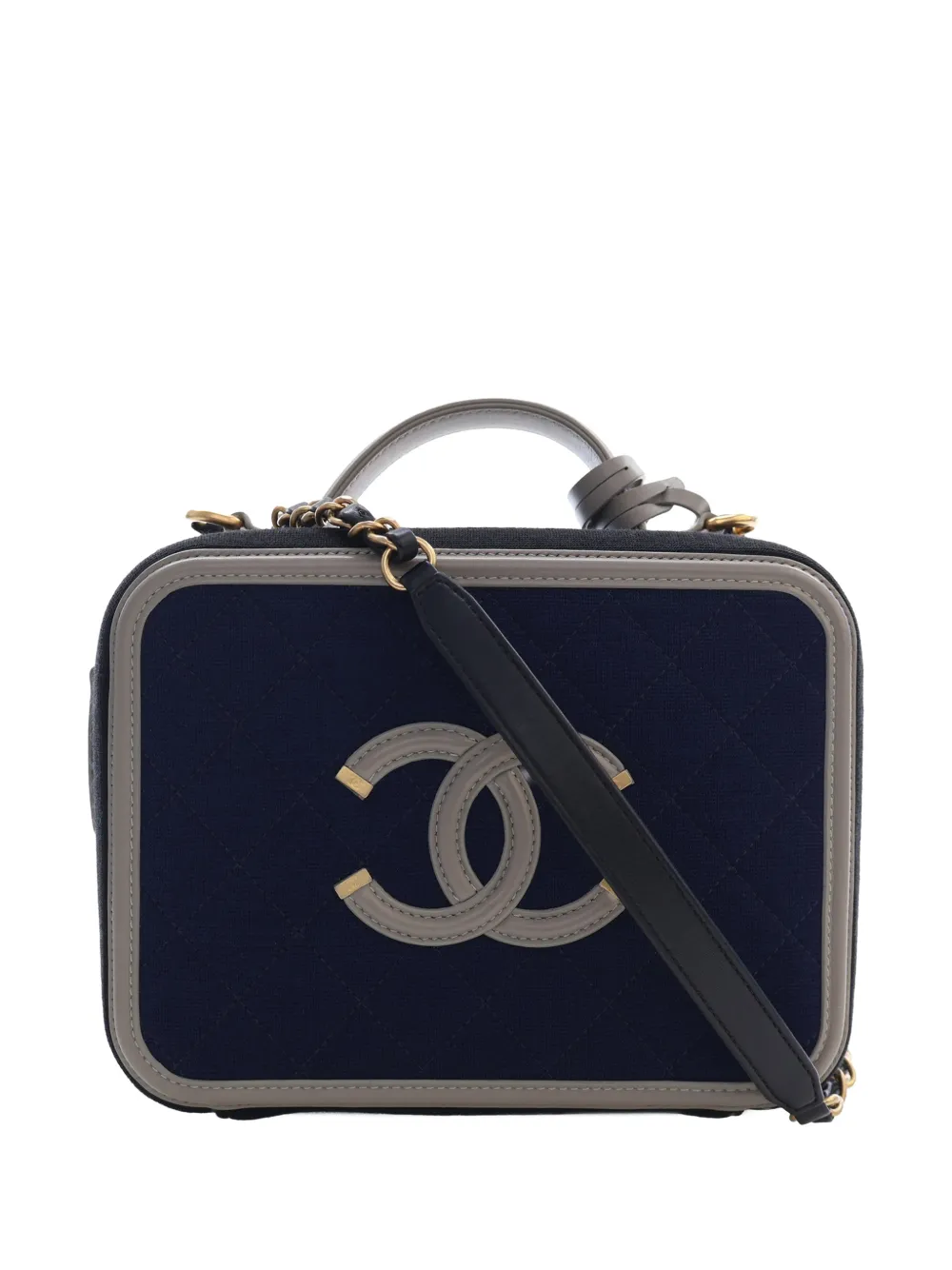 CHANEL Pre-Owned 2019 Medium Tricolor Jersey CC Filigree Vanity Case satchel - Blue