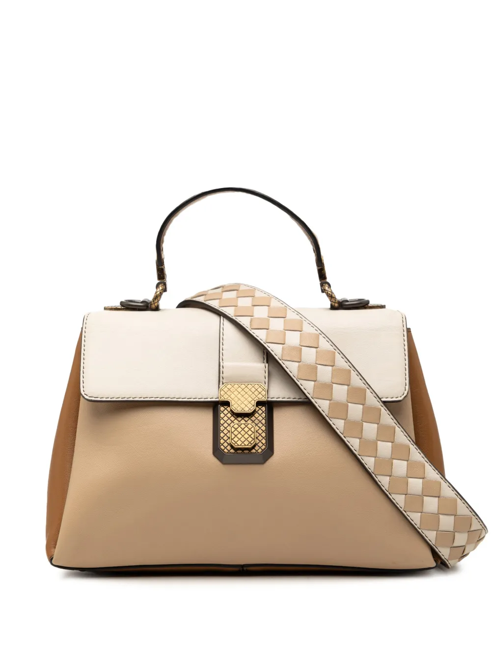 Bottega Veneta Pre-Owned 2012-2026 kleine dreifarbige Piazza Satchel-Tasche aus Nappaleder - Nude