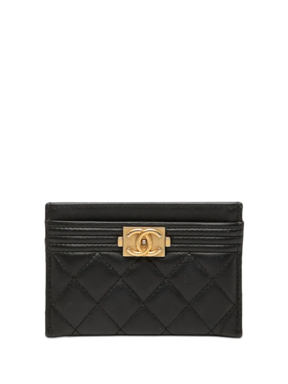 CHANEL Pre-Owned 2018-2019 Quilted Lambskin Boy card holder - Black