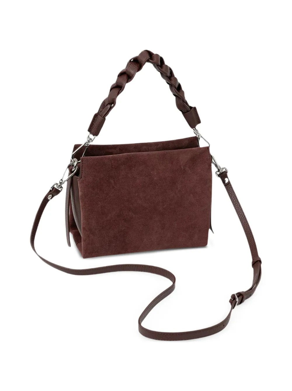 Coccinelle Kleine Boheme suède crossbodytas met gevlochten handvat Bruin