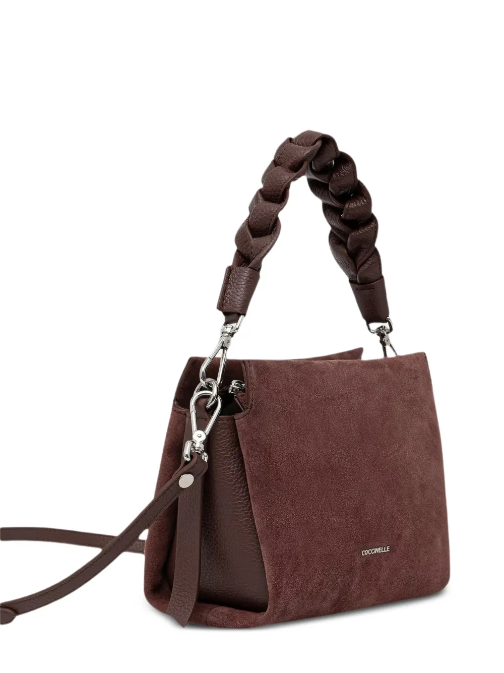 Coccinelle Kleine Boheme suède crossbodytas met gevlochten handvat Bruin