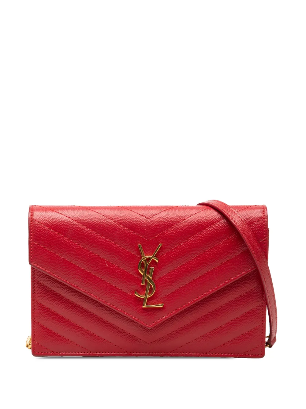 Saint Laurent Pre-Owned 2017 Grain De Poudre Chevron Monogram Envelope Wallet on Chain crossbody bag - Red