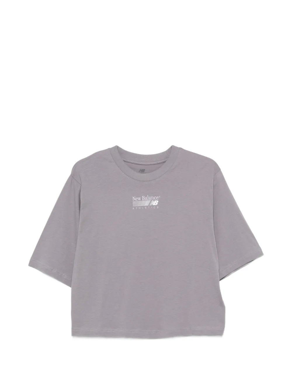 New Balance Trackside Cropped-T-Shirt mit Logo - Grau