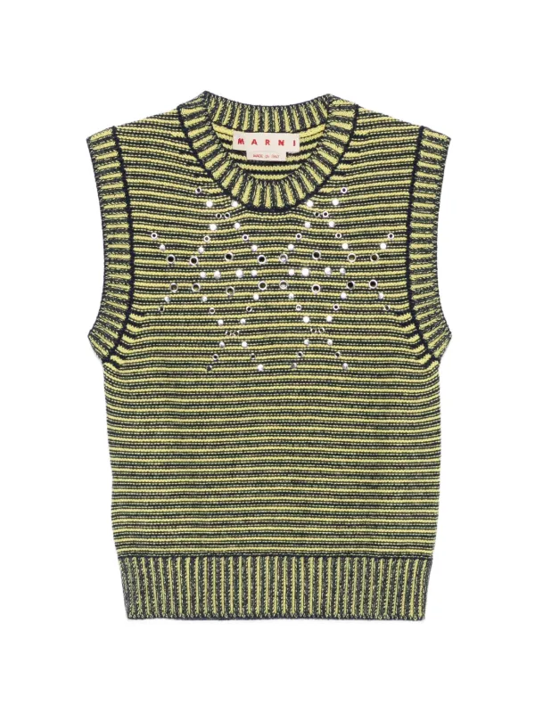 Marni Eyelet-embellished Striped Sweater in Yellow