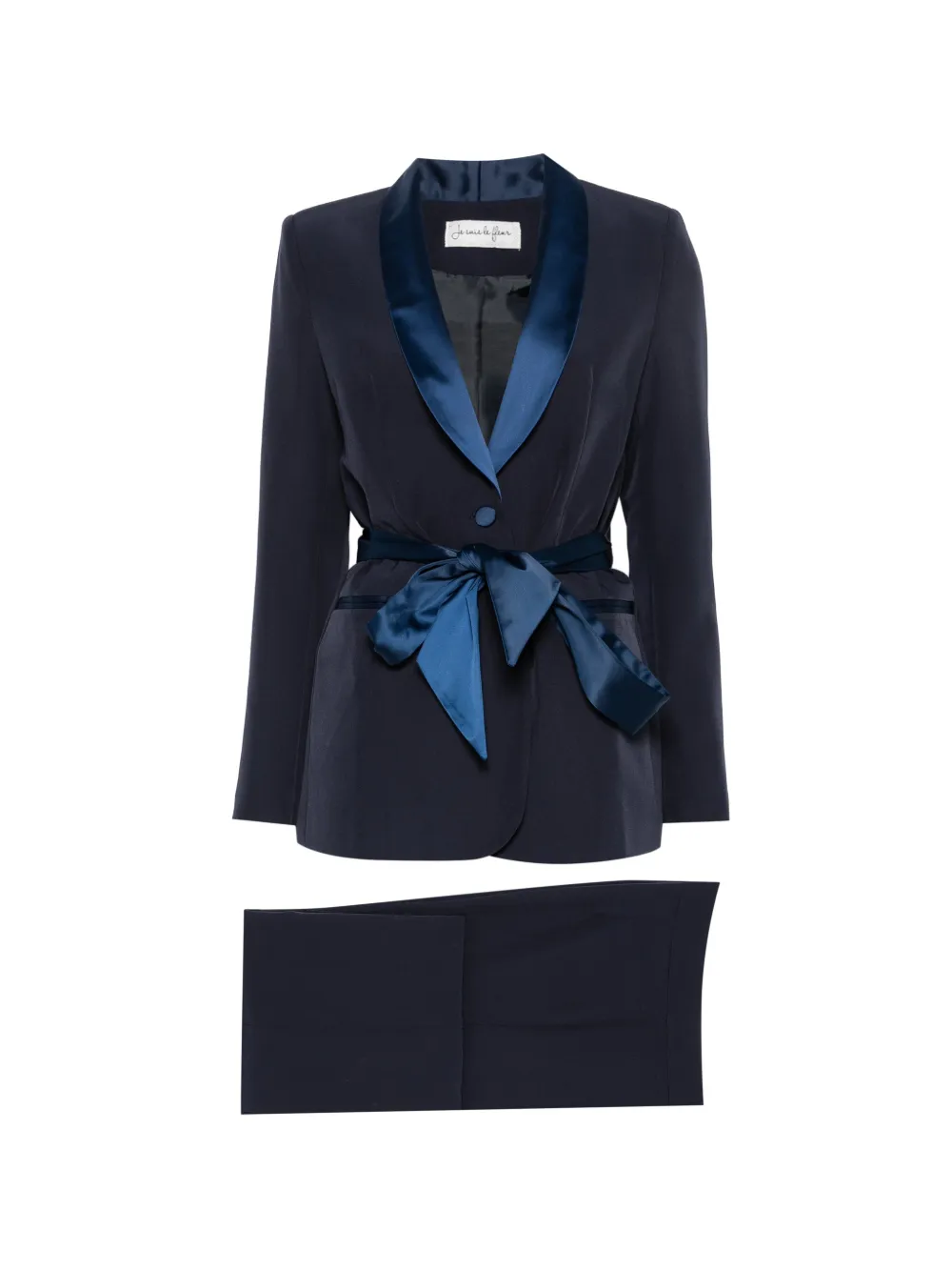 Je Suis le Fleur satin-lapel belted single-breasted suit - Blau