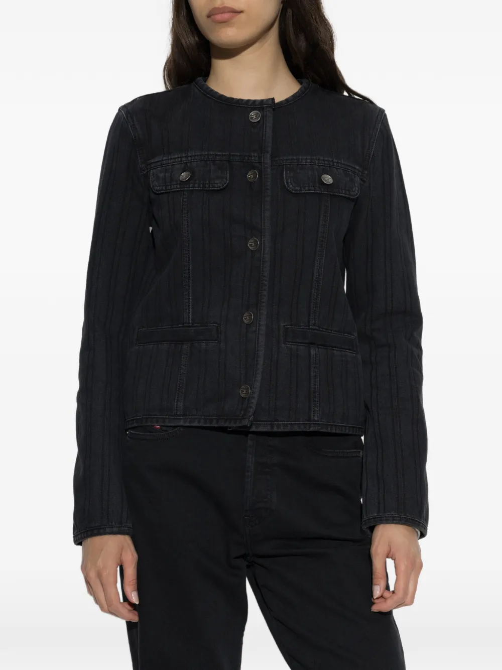 Diesel DE-GRAFY denim jack met krijtstreep Zwart