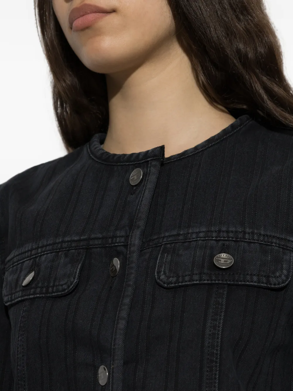 Diesel DE-GRAFY denim jack met krijtstreep Zwart