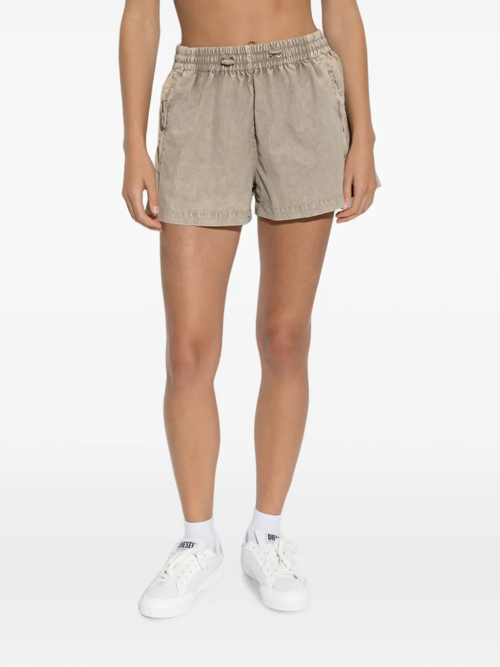 Diesel S-oul mini-shorts met trekkoordtaille en geborduurd logo Beige