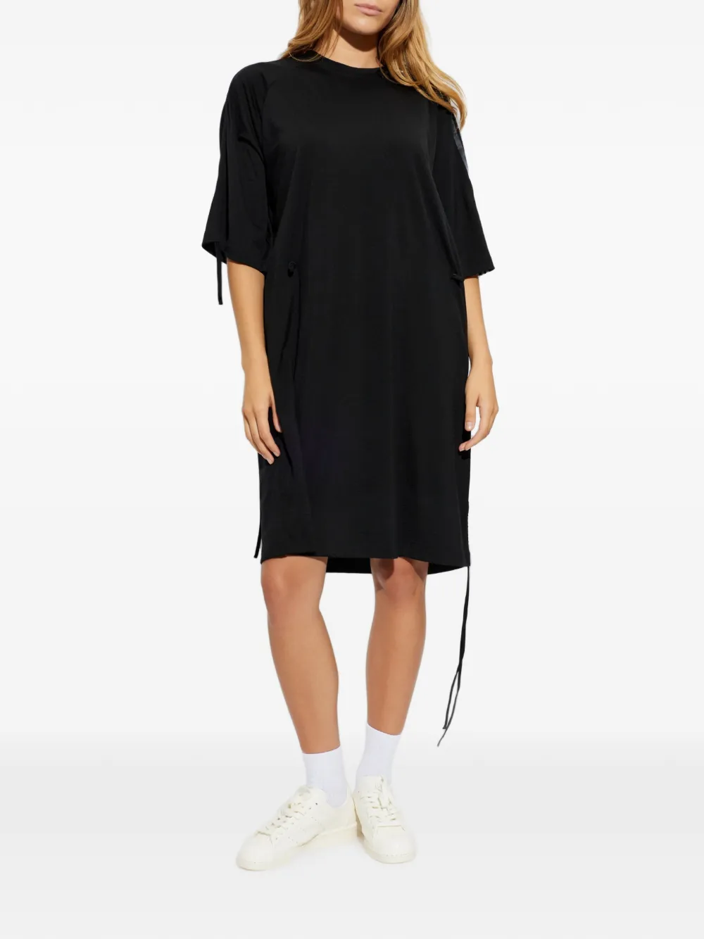 Y-3 Midi-jurk met trekkoordsluiting en streep-detail Zwart