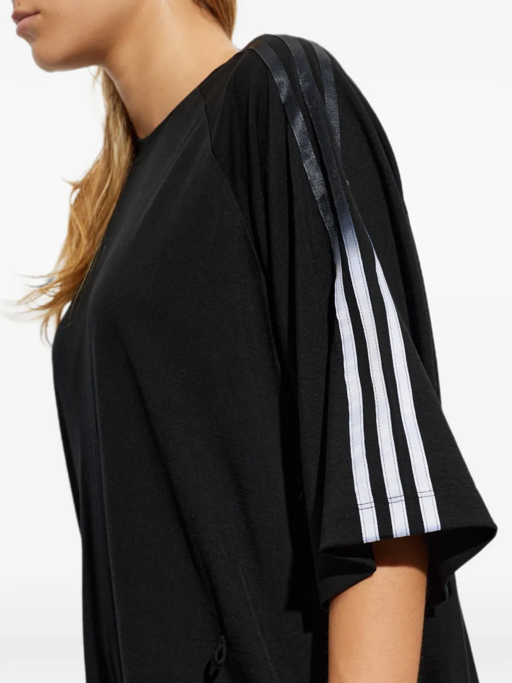 Y-3 Midi-jurk met trekkoordsluiting en streep-detail Zwart