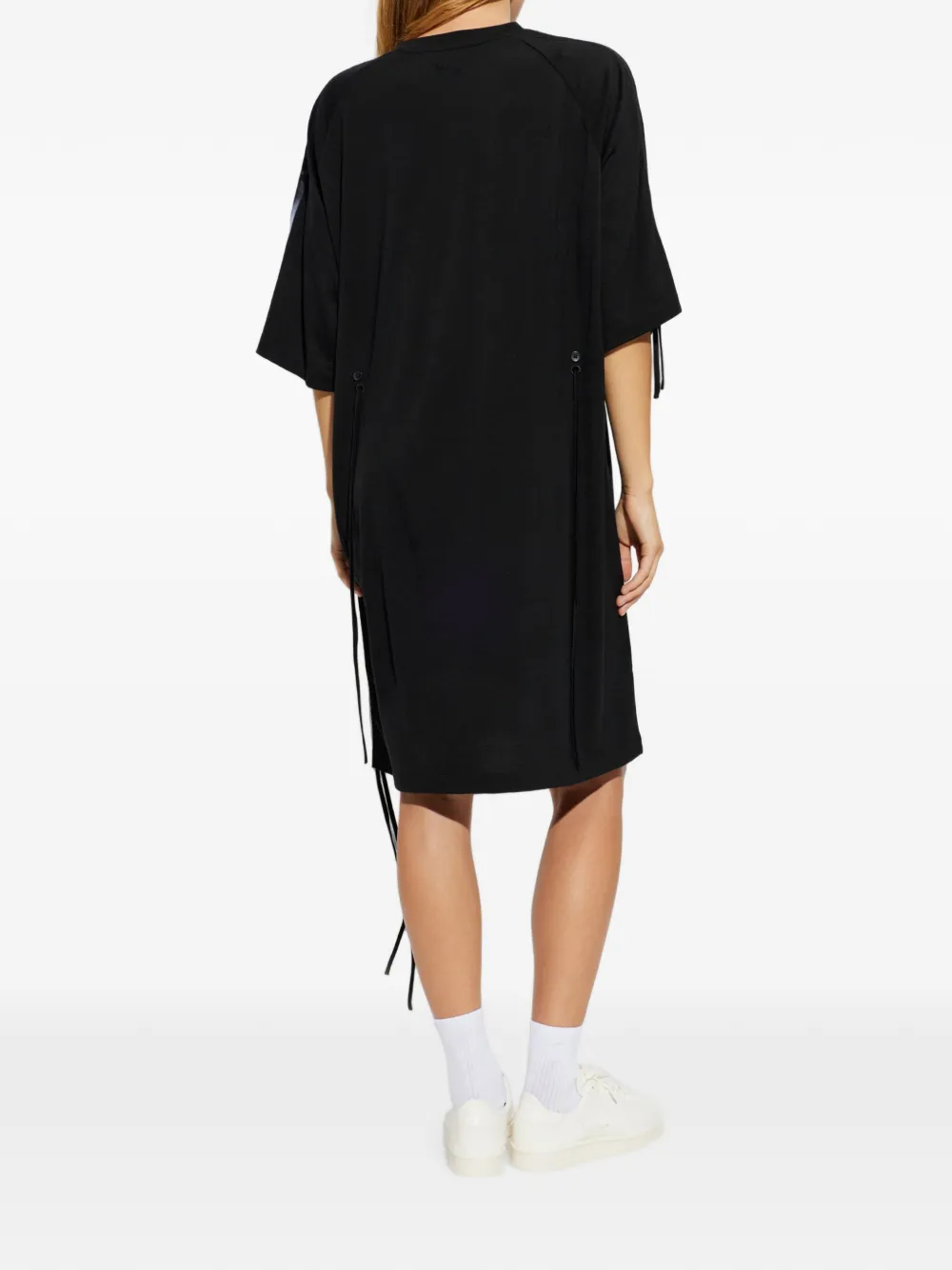 Y-3 Midi-jurk met trekkoordsluiting en streep-detail Zwart