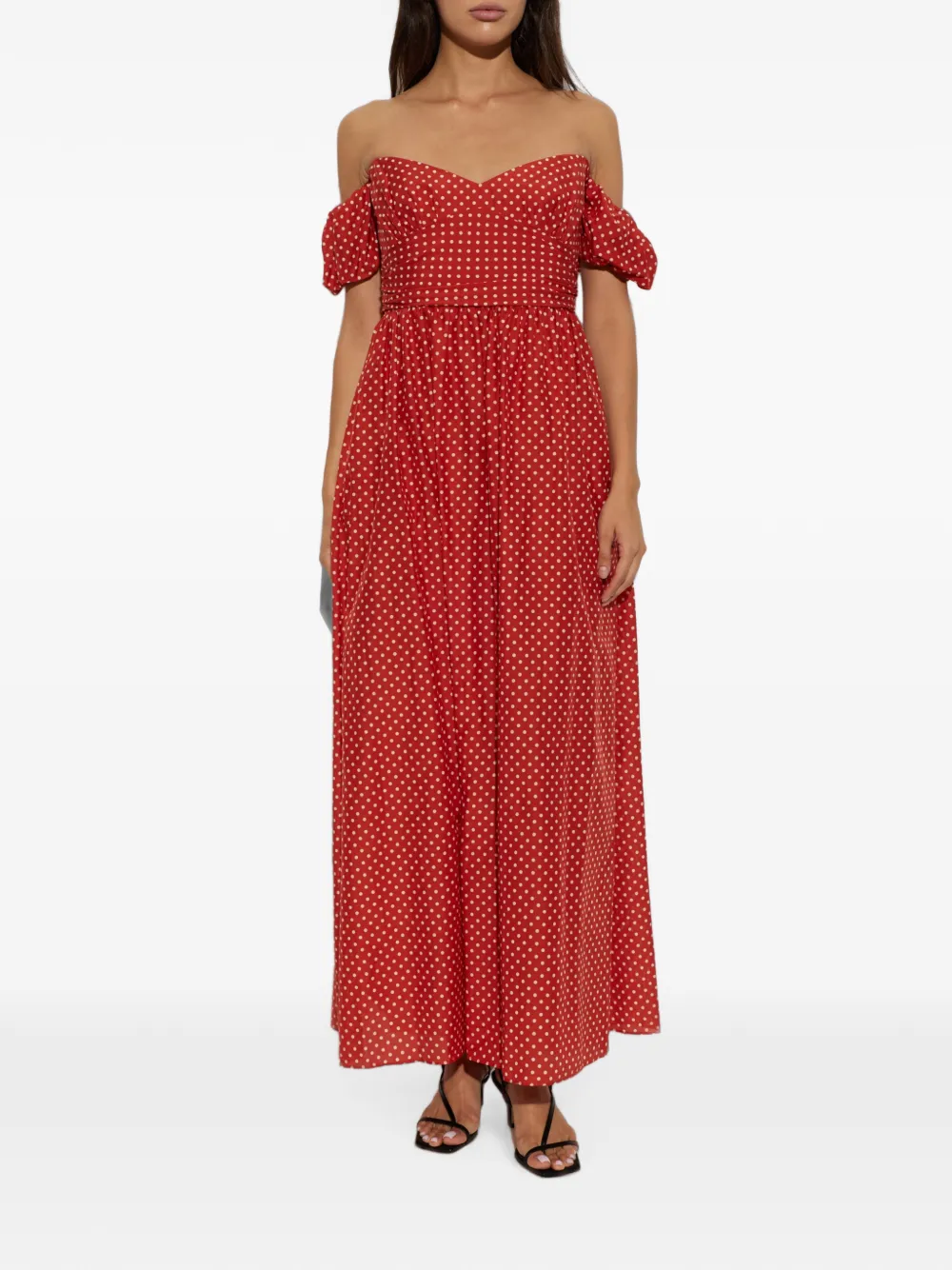Matteau Off-shoulder jurk met stippen Rood
