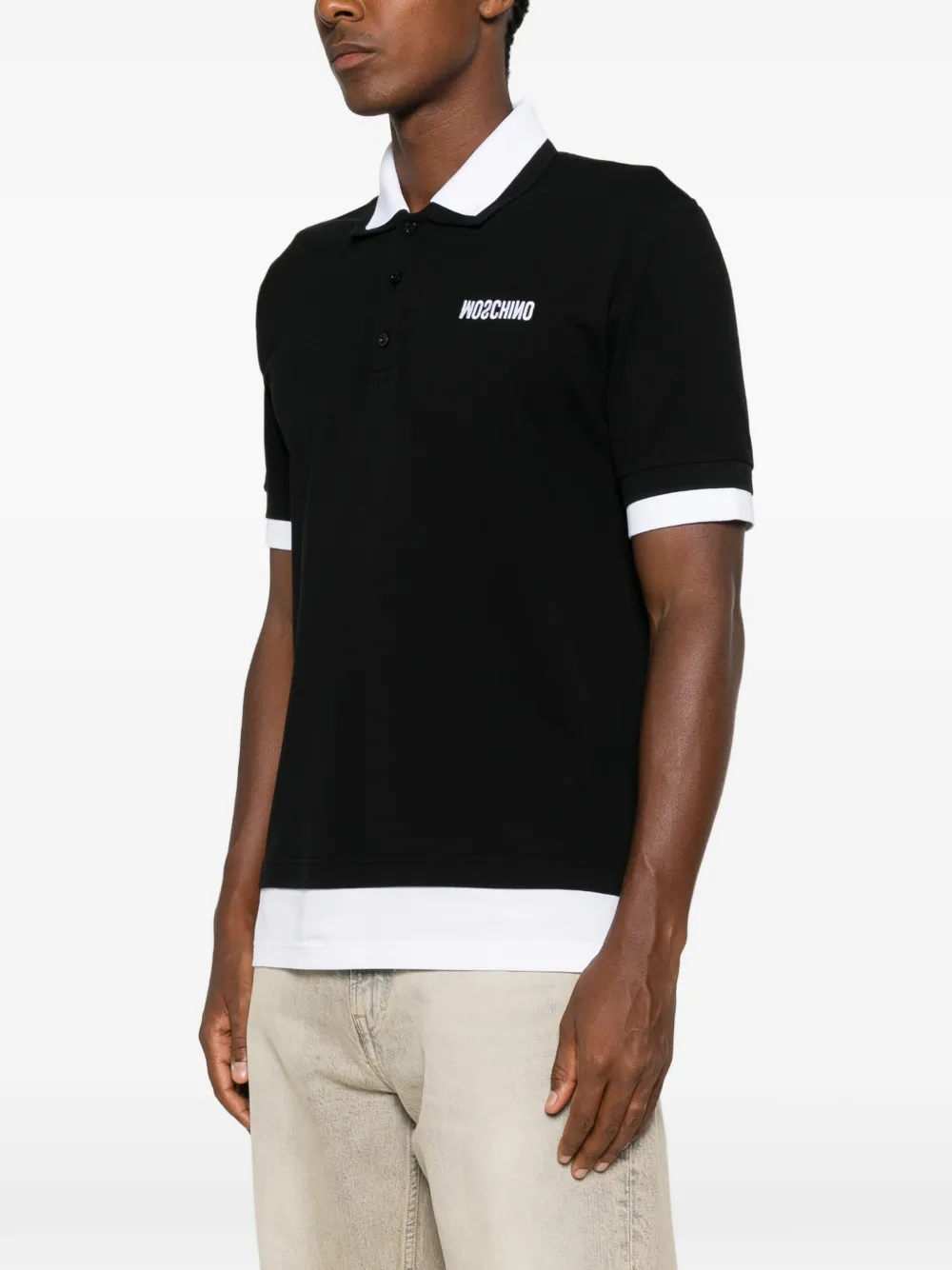 Moschino Poloshirt met gelaagd-effect en logoprint Zwart