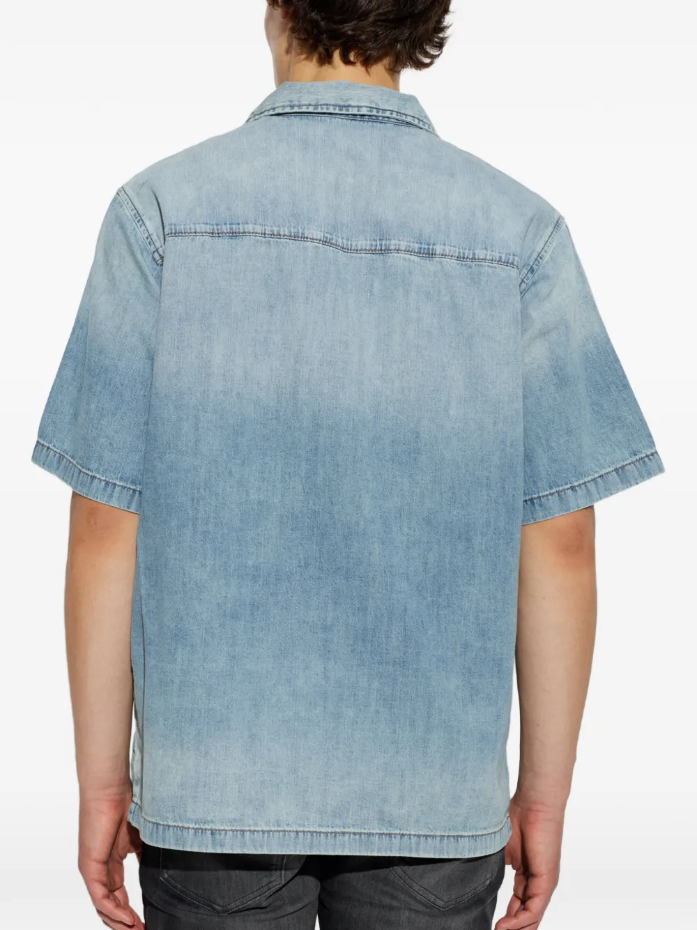 Diesel Overhemd met geborduurd logo en korte mouwen Blauw