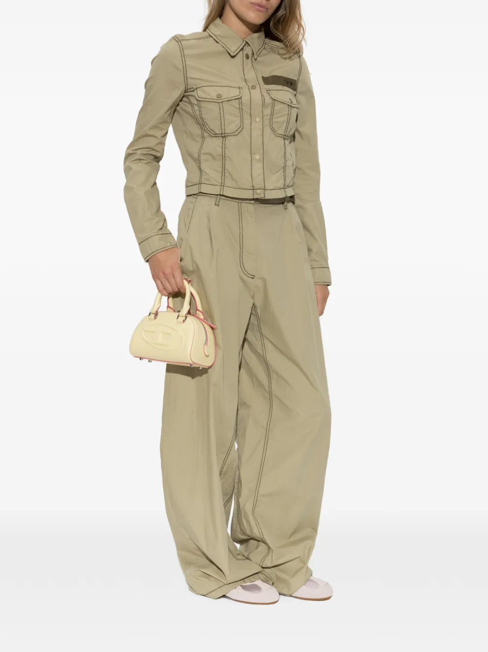 Diesel Broek met wijde pijpen Groen