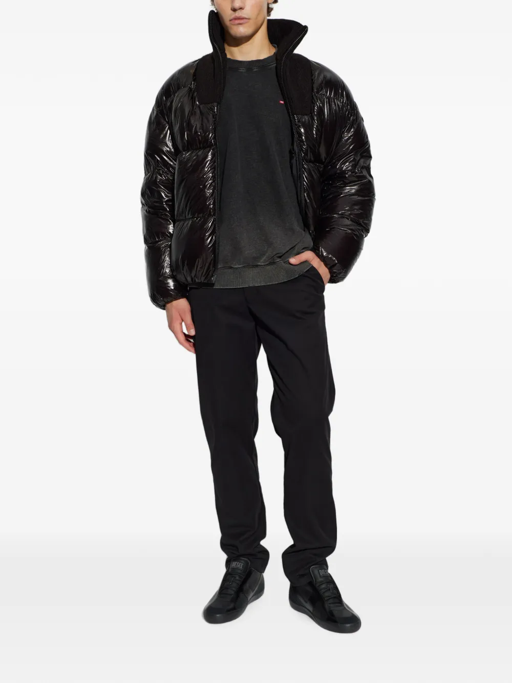 Diesel Ribgebreid donsjack Zwart