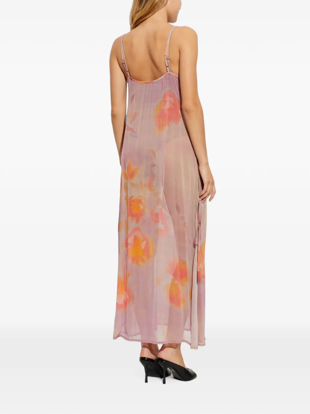 Diesel midi-jurk met bloemenprint en kristallen logo Roze