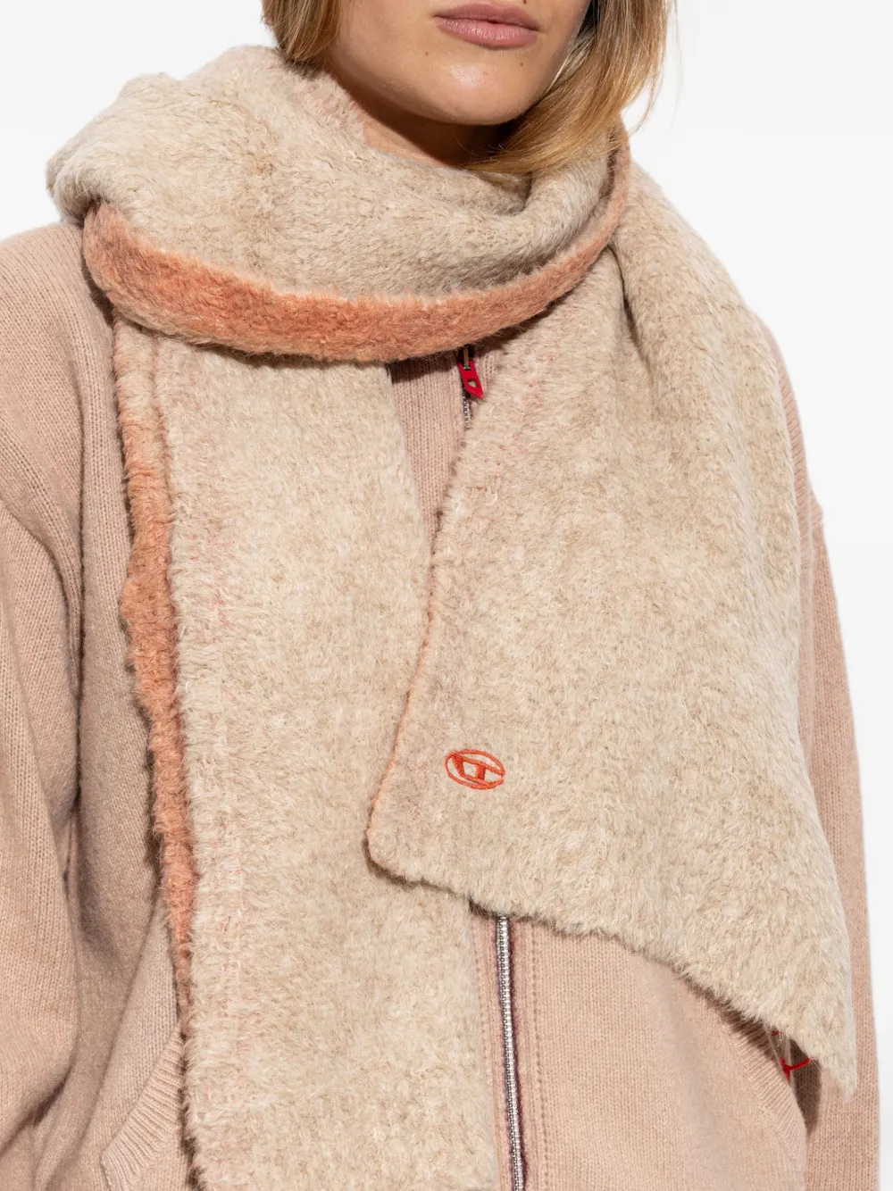 Diesel Gebreide sjaal met geborduurd logo Beige