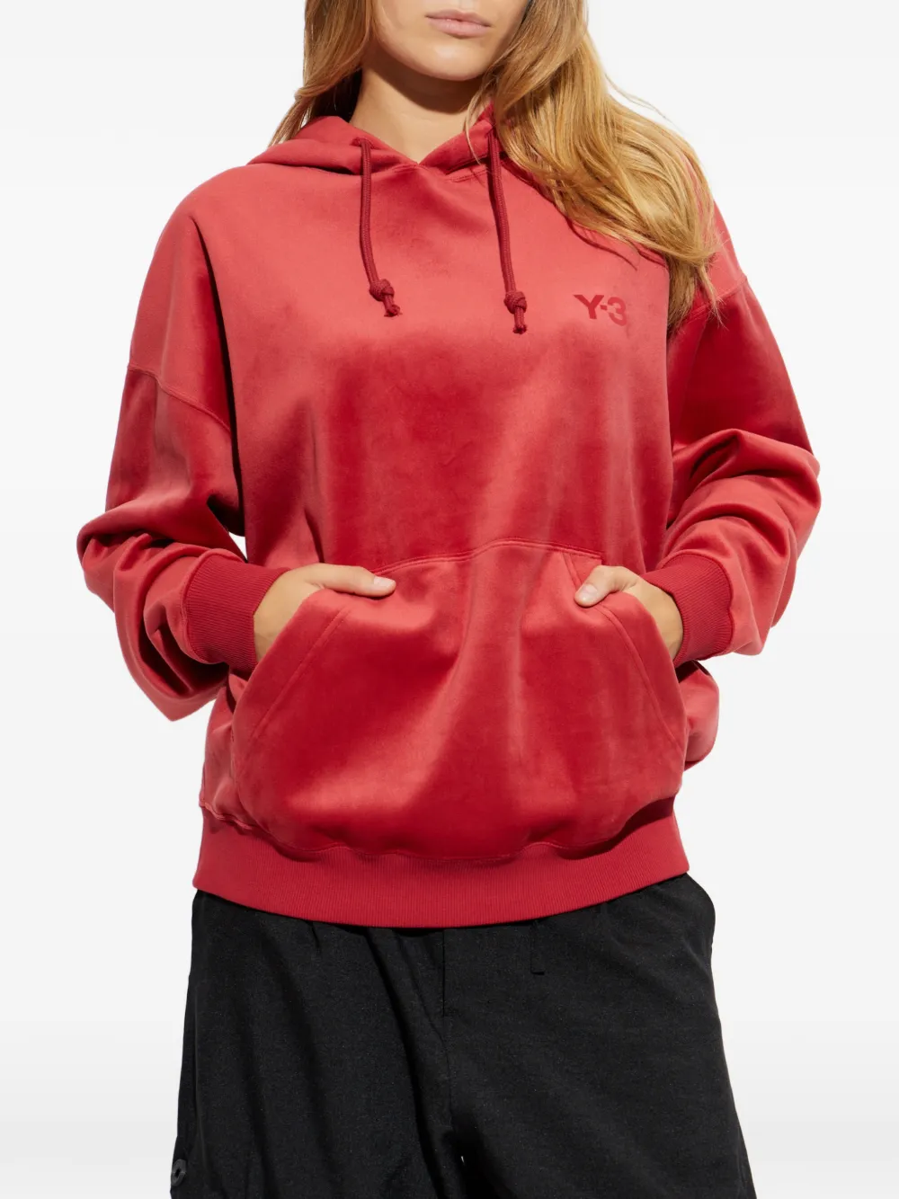 Y-3 Fluwelen hoodie met geborduurd logo Rood