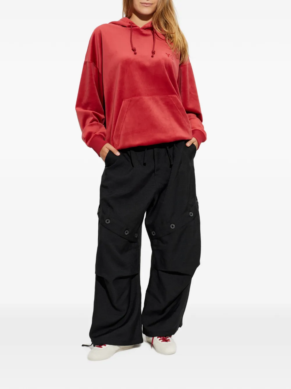 Y-3 Fluwelen hoodie met geborduurd logo Rood