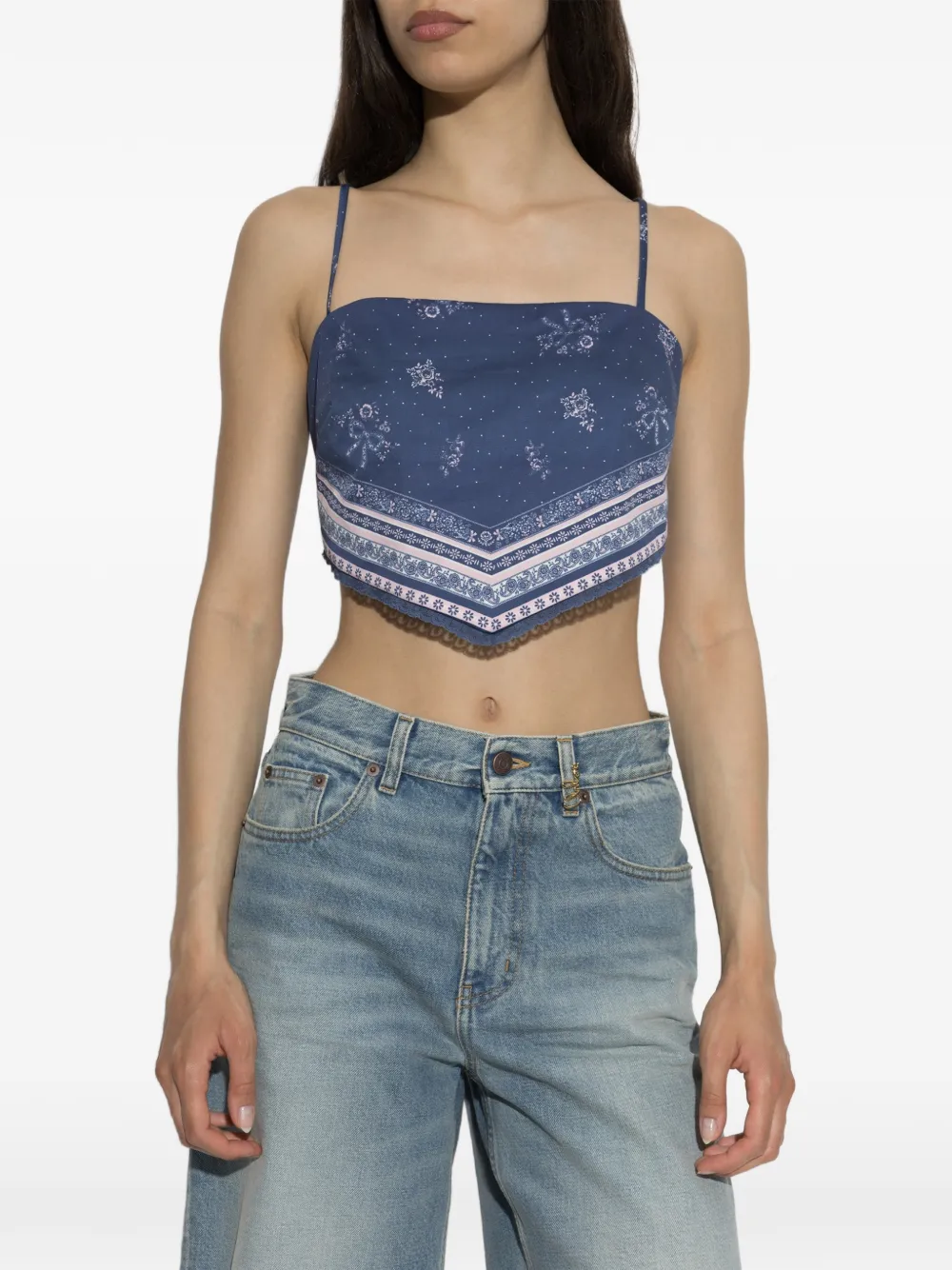 LoveShackFancy Mollie top met bloemenprint Blauw