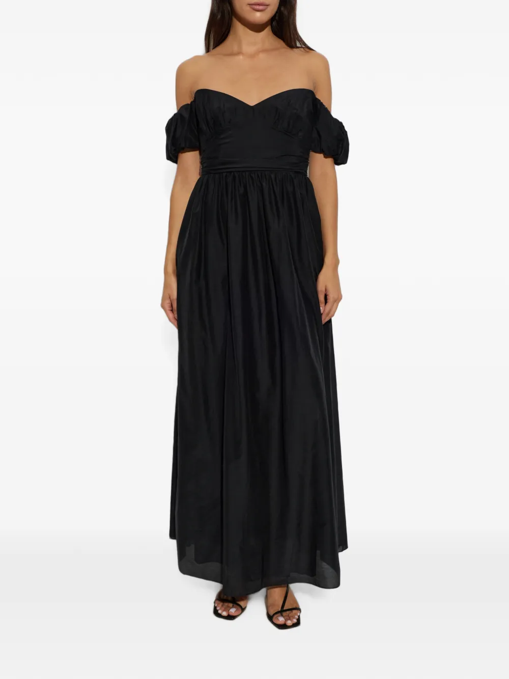 Matteau Off-shoulder maxi-dress met pofmouwen Zwart